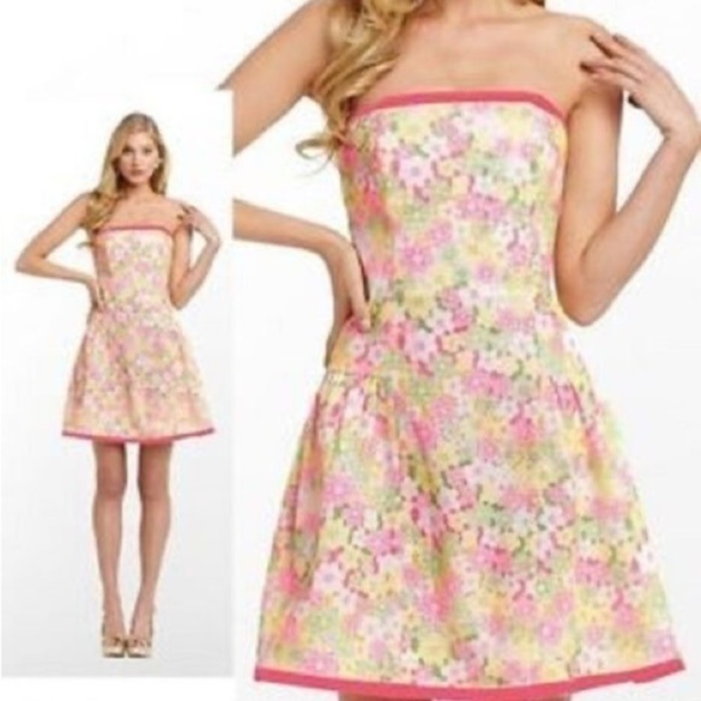 Lilly Pulitzer Jordan Multi Floral Sunbonnet Lace Strapless Dress size 2